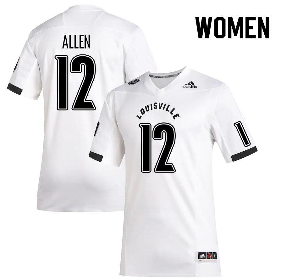 Women #12 Brady Allen Louisville Cardinals College Football Jerseys Stitched Sale-White